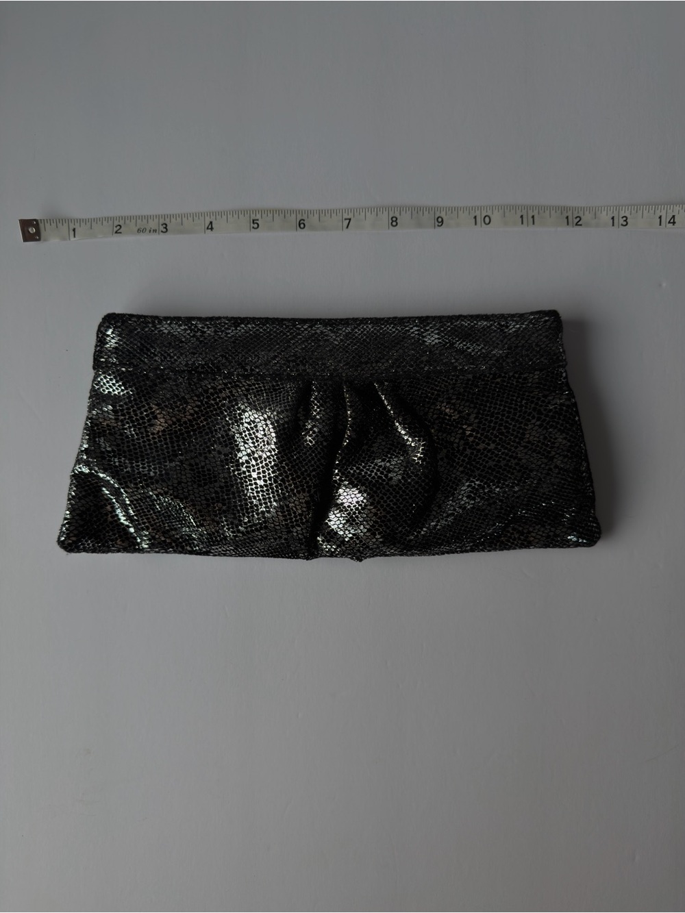 Black and Metallic Snakeskin Print Clutch Purse